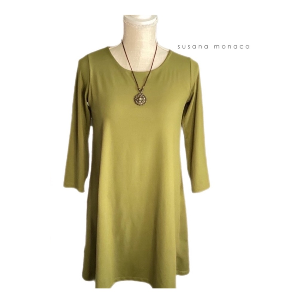 🔥Susana Monaco Dress Small Women Olive green nylon/lycra jersey